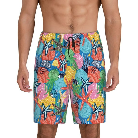 Sikiie Starfish And Algae Mens Pajama Shorts, Lightweight Lounge Pant with Pockets Soft Sleep Pj Shorts for Men4X-Large