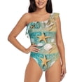 thumbnail image 1 of Sikiie Starfish And Seashell Print Women One Piece Swimsuits Tummy Control One Shoulder Bathing Suits Ruffle Swimwear, From S to XXL-Medium, 1 of 6