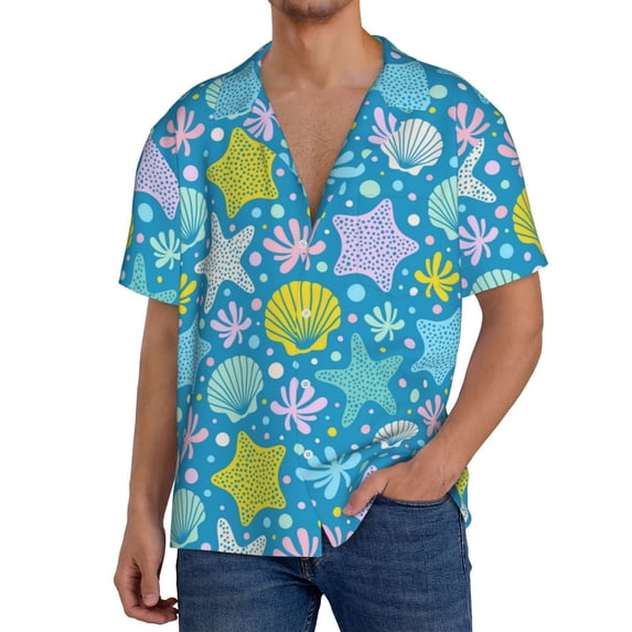 Sikiie Starfish Men's Wrinkle Free Untucked Cuban Shirt Business Casual Button Down Shirts Short Sleeve ShirtXX-Large