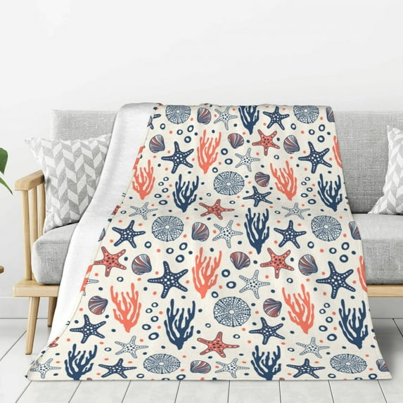 Sikiie Starfish Shell Cozy Flannel Fleece Throw Blanket: Lightweight & Thick for All Seasons - Perfect for Women, Men, & Kids"80"x60"
