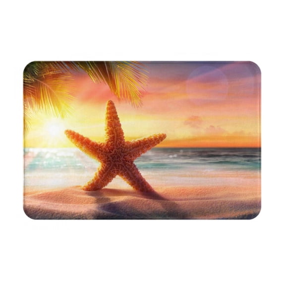Sikiie Starfish Sunset Sea Beach Print Flannel Anti-slip Floor Mat 16x24in, Thickened Dustproof Entrance Door Mat Floor Mat for Kitchen, Bathroom, Laundry Room