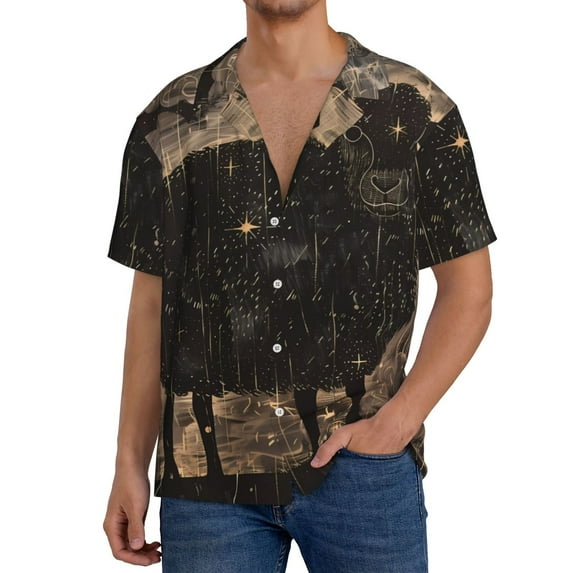 Sikiie Starry Night Black Sheep Men's Cuban Shirt, Hawaiian Shirts, Business Casual Button Down Shirts, Short Sleeve Shirt-4X-Large