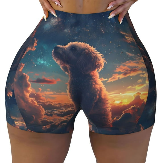 Sikiie Starry Sky Cloud Puppy Print Workout Shorts Women Scrunch Butt Gym Shorts Seamless High Waist Tummy Control Yoga Biker Athletic Shorts