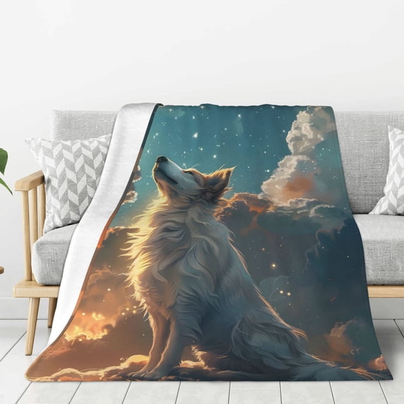 Sikiie Starry Sky Cloud Wolf Cozy Flannel Fleece Throw Blanket: Lightweight & Thick for All Seasons - Perfect for Women, Men, & Kids"80"x60"