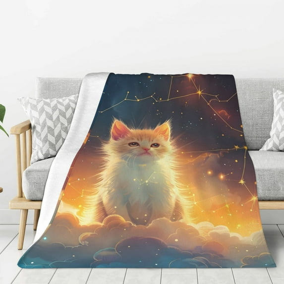 Sikiie Starry Sky Constellation Cat Cozy Flannel Fleece Throw Blanket: Lightweight & Thick for All Seasons - Perfect for Women, Men, & Kids"60"x50"