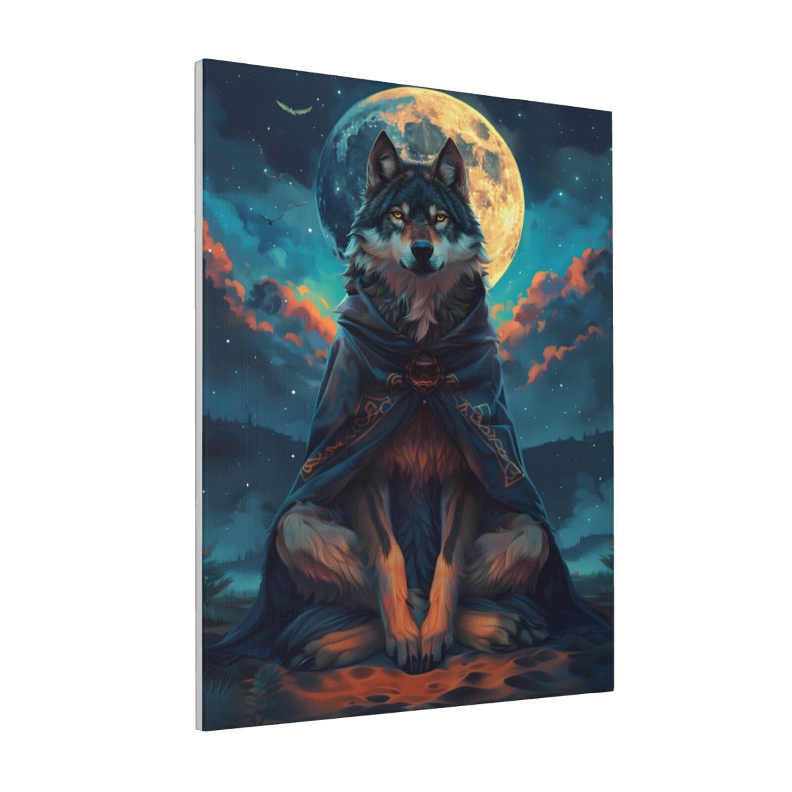Sikiie Starry Sky Moon Wolf Leader Print Canvas Decorative Hanging ...
