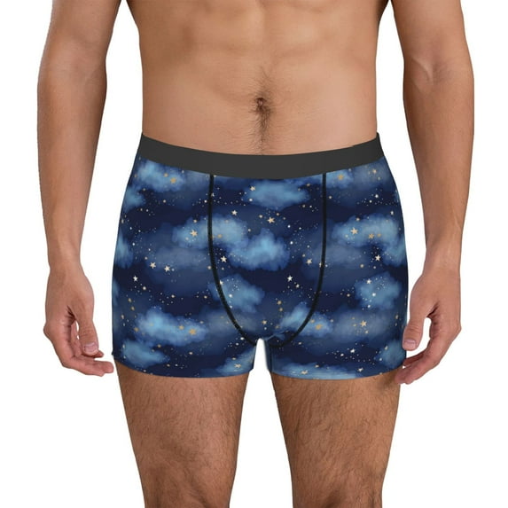 Sikiie Starry Sky Print Men's Boxer Briefs, Elastic Waistband Boxer Briefs Leggings-X-Large