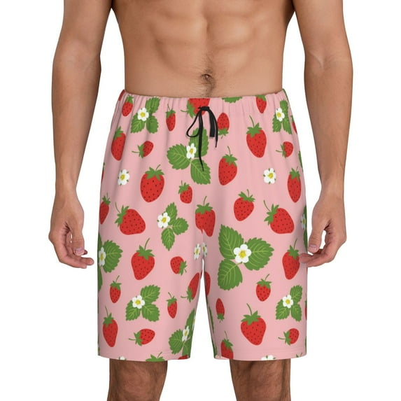 Sikiie Strawberries Mens Pajama Shorts, Lightweight Lounge Pant with Pockets Soft Sleep Pj Shorts for MenLarge