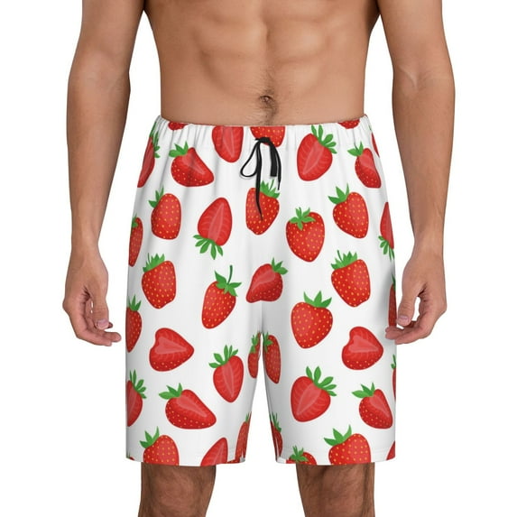 Sikiie Strawberries Mens Pajama Shorts, Lightweight Lounge Pant with Pockets Soft Sleep Pj Shorts for MenMedium