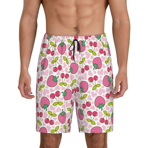 Sikiie Strawberry And Cheery Mens Pajama Shorts, Lightweight Lounge Pant with Pockets Soft Sleep Pj Shorts for MenLarge