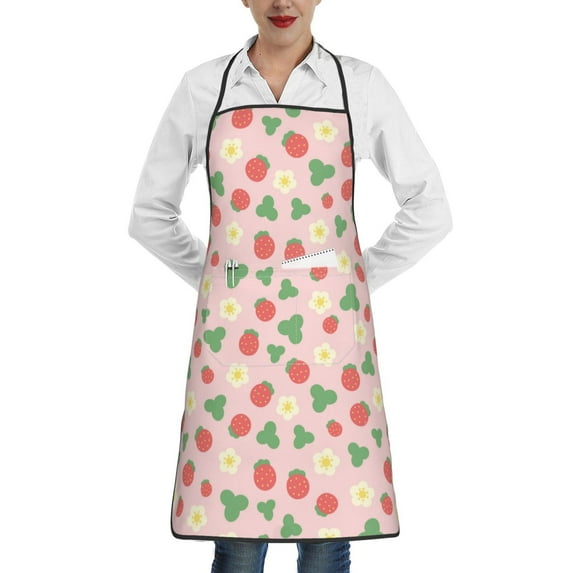 Sikiie Strawberry And Flowers Aprons for Kitchen Cooking Aprons, Chef Apron for Men Women Chef