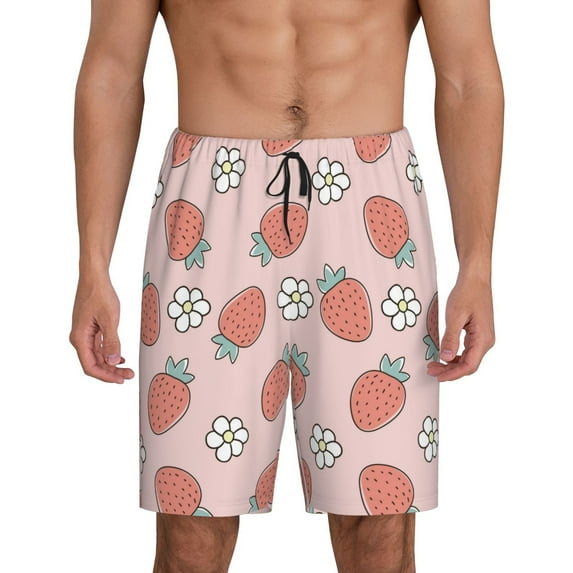 Sikiie Strawberry And Flowers Mens Pajama Shorts, Lightweight Lounge Pant with Pockets Soft Sleep Pj Shorts for Men3X-Large