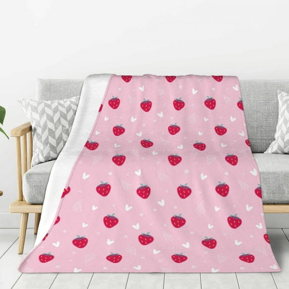 Sikiie Strawberry And Heart Cozy Flannel Fleece Throw Blanket: Lightweight & Thick for All Seasons - Perfect for Women, Men, & Kids"50"x40"