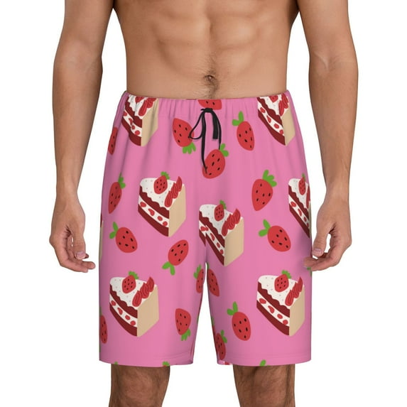 Sikiie Strawberry Cake Mens Pajama Shorts, Lightweight Lounge Pant with Pockets Soft Sleep Pj Shorts for MenX-Large