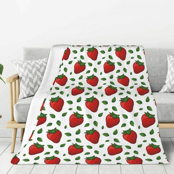Sikiie Strawberry Cozy Flannel Fleece Throw Blanket: Lightweight & Thick for All Seasons - Perfect for Women, Men, & Kids"40"x30"