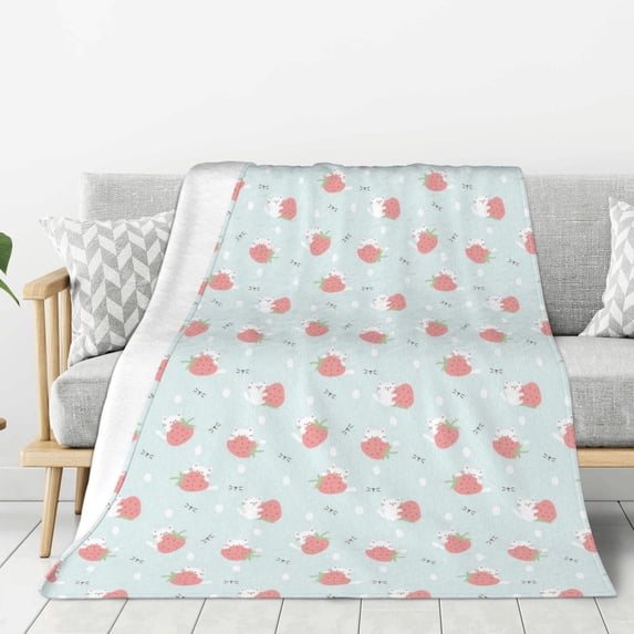 Sikiie Strawberry Cozy Flannel Fleece Throw Blanket: Lightweight & Thick for All Seasons - Perfect for Women, Men, & Kids"60"x50"
