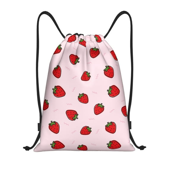 Sikiie Strawberry Drawstring Backpack Drawstring Bags, Draw String Back Bag for Sports, Gym, Travel, Swimming, Beach-Medium