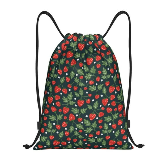 Sikiie Strawberry Drawstring Backpack Drawstring Bags, Draw String Back Bag for Sports, Gym, Travel, Swimming, Beach-Medium