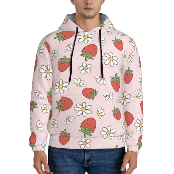 Sikiie Strawberry Floral Men's Hoodie, Essentials Hoodie, Sweatshirt, Pullover Hooded Sweatshirt for Men-XX-Large