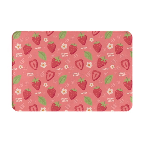 Sikiie Strawberry Floral Print Flannel Anti-slip Floor Mat 16x24in, Thickened Dustproof Entrance Door Mat Floor Mat for Kitchen, Bathroom, Laundry Room
