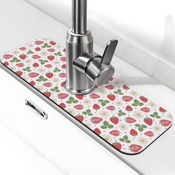 Sikiie Strawberry Splash Guard for Sink Faucet-1 PC Super Absorbent Fast Drying Mat Sink Gadgets-Splash Guard for Kitchen, Sink Mat