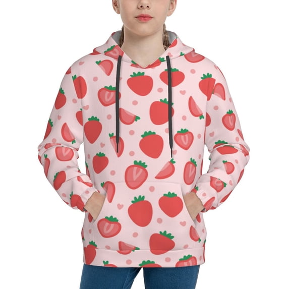 Sikiie Strawberry Youth Hoodie Sweatshirt Pullover Hooded Classic Casual Essentials Hoodiefor Boys Girls Kids -Medium