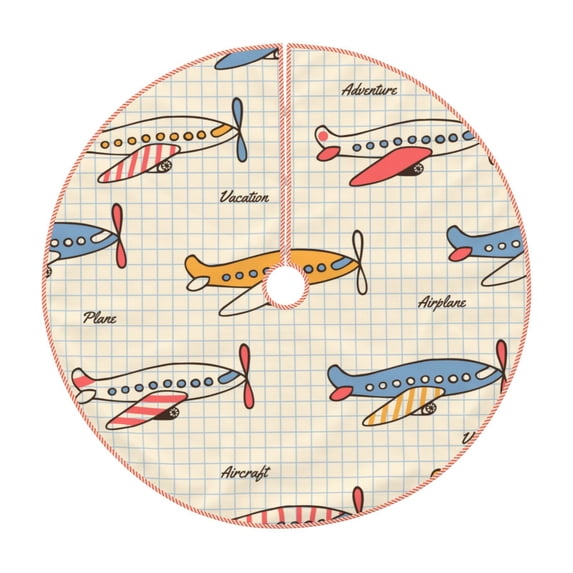 Sikiie Striped Vintage Planes Nativity Christmas Tree Skirt, Jesus Christian Winter Holiday Tree Mat Decoration(30-48IN)