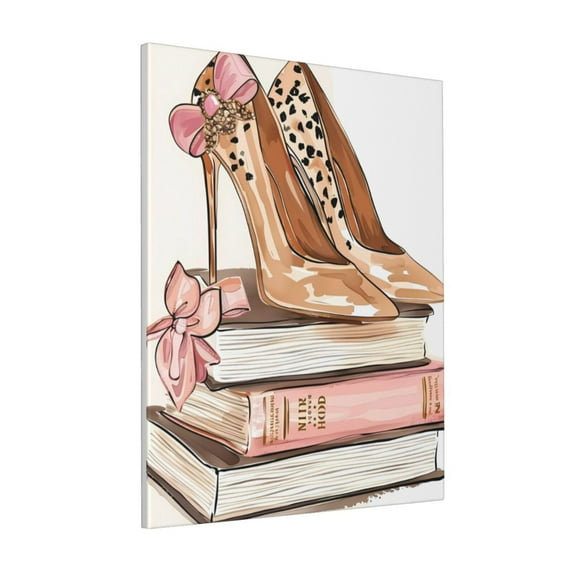 Sikiie Stylish High Heels On Books Print Canvas Decorative Hanging Painting, Anti-shrinkage Hanging Frame, Suitable for Home, Office Wall Decorations