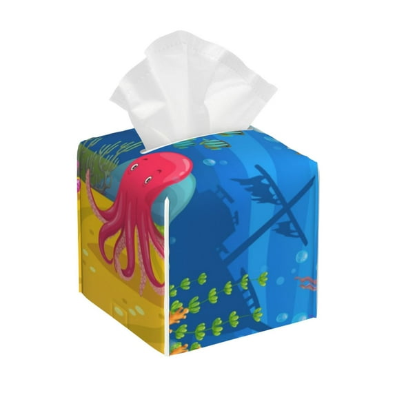 Sikiie Submarine And Landscape Leather Tissue Box Cover Square, tissue box holder - 5.2”x5.2”x5.2”