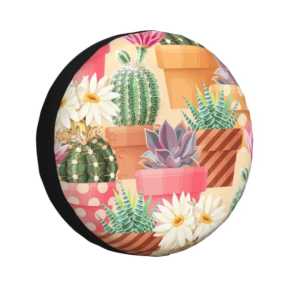 Sikiie Succulent And Cactus PVC Leather Spare Tire Wheel Cover Spare Tire Cover, for Car Truck SUV Camper Trailer Universal Fit(14-17in)-16 inch