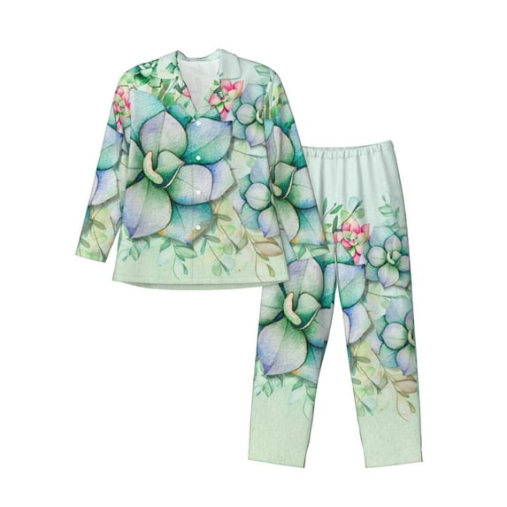 Sikiie Succulent Mens Pajama Set, Soft Warm Long Sleeve Sleepwear, Cozy Button-Down Pjs for Men-Large
