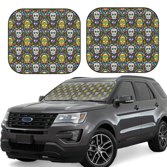 Sikiie Sugar Skulls Print Foldable Car Windshield Sun Visor, Car Window Sunshade Suitable for Sedan, SUV and Truck Car Accessories-Small