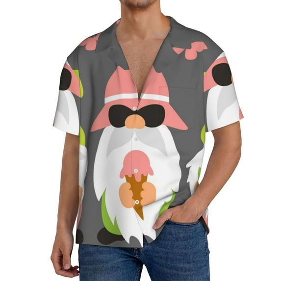 Sikiie Summer Gnome 1 Men's Wrinkle Free Untucked Cuban Shirt Business Casual Button Down Shirts Short Sleeve Shirt4X-Large