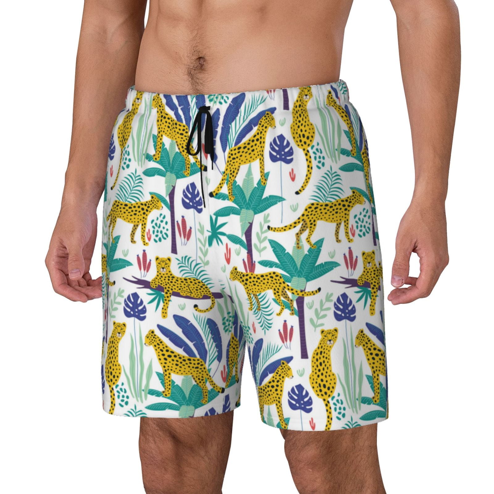 Sikiie Summer Leopard Print Men's Double Layer Swimming Trunks ...