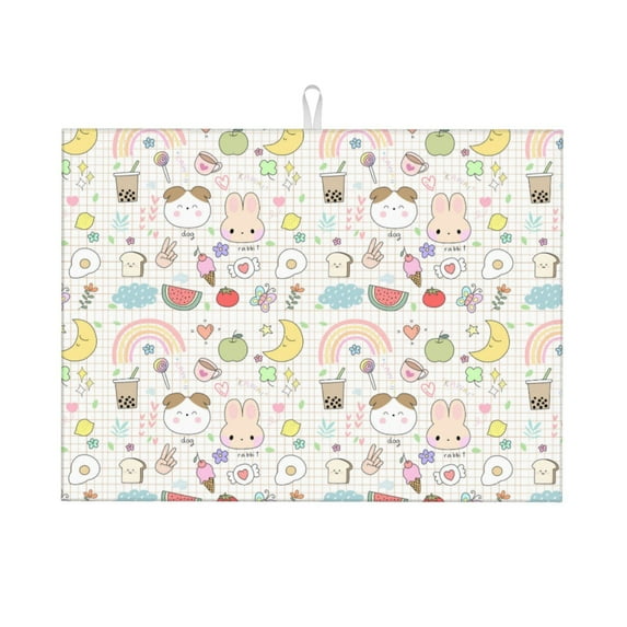 Sikiie Summer Rabbit Dish Drying Mat, Kitchen Counter Mat, Self Drying Mat for Kitchen Counter Dish Drying Pad ,for Dishes, Utensils, Pots and Pans(24" x 18")