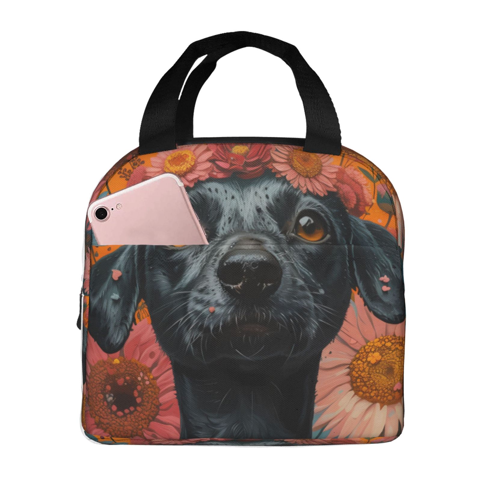 Curated visual reference: Picture Idea: Sikiie Sunflower Black Dog Lunch Bag For Women Men Adult