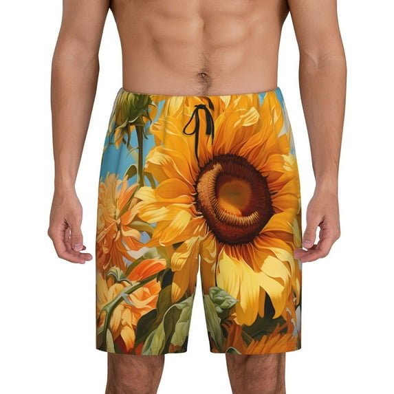 Sikiie Sunflower Blue Sky Mens Pajama Shorts, Lightweight Lounge Pant with Pockets Soft Sleep Pj Shorts for MenX-Large