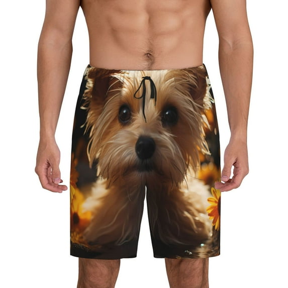 Sikiie Sunflower Cute Puppy Mens Pajama Shorts, Lightweight Lounge Pant with Pockets Soft Sleep Pj Shorts for MenX-Large