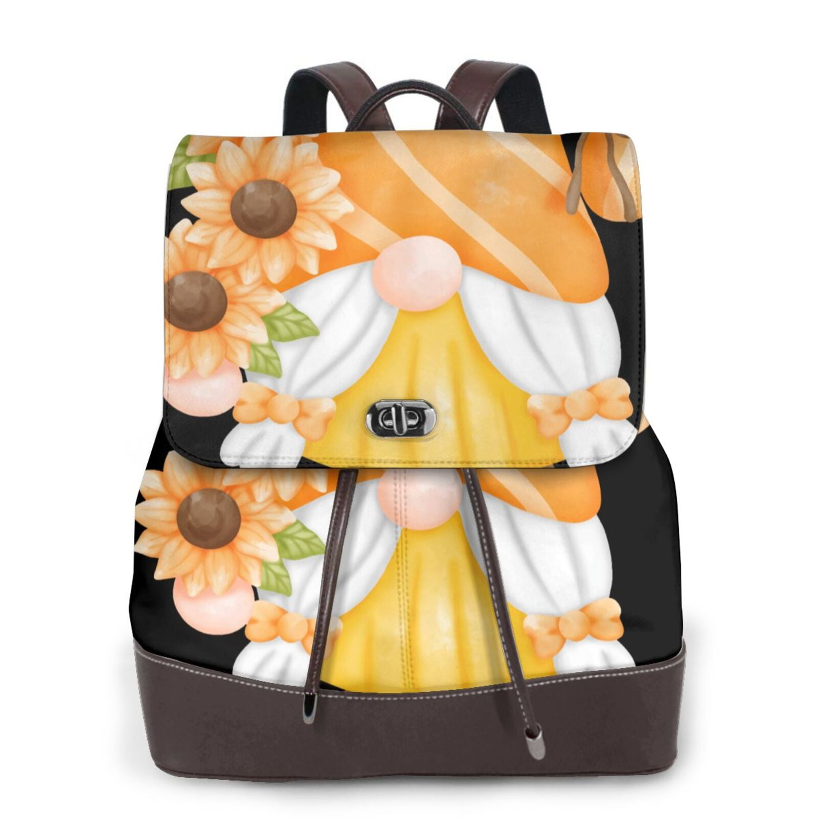 Sikiie Sunflower Gnomes 2 Women Genuine Leather Backpack Fashion
