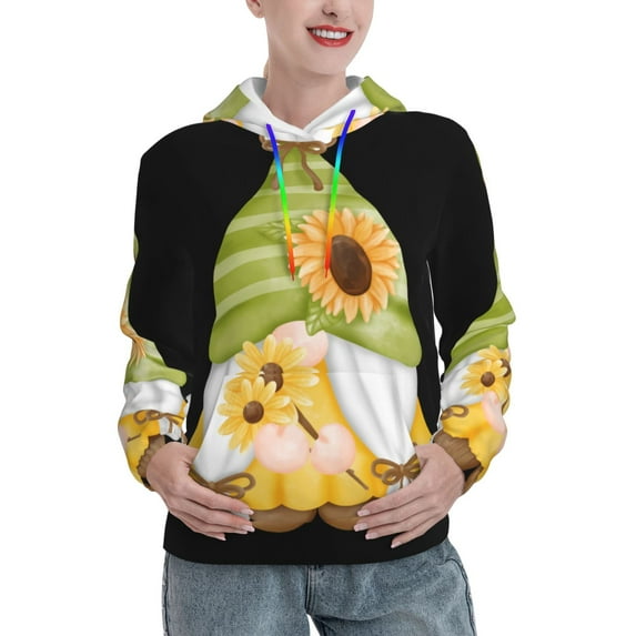 Sikiie Sunflower Gnomes Women's Casual Hoodies Long Sleeve Lightweight Pullover Tops Loose Sweatshirt-Medium