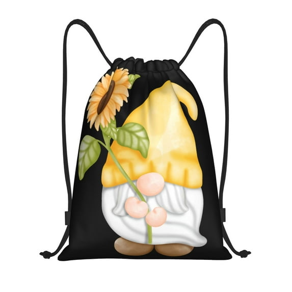 Sikiie Sunflower Gnomes5 Drawstring Backpack Drawstring Bags, Draw String Back Bag for Sports, Gym, Travel, Swimming, Beach-Medium