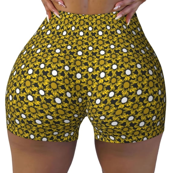 Sikiie Sunflowers 2 Print Workout Shorts Women Scrunch Butt Gym Shorts Seamless High Waist Tummy Control Yoga Biker Athletic Shorts