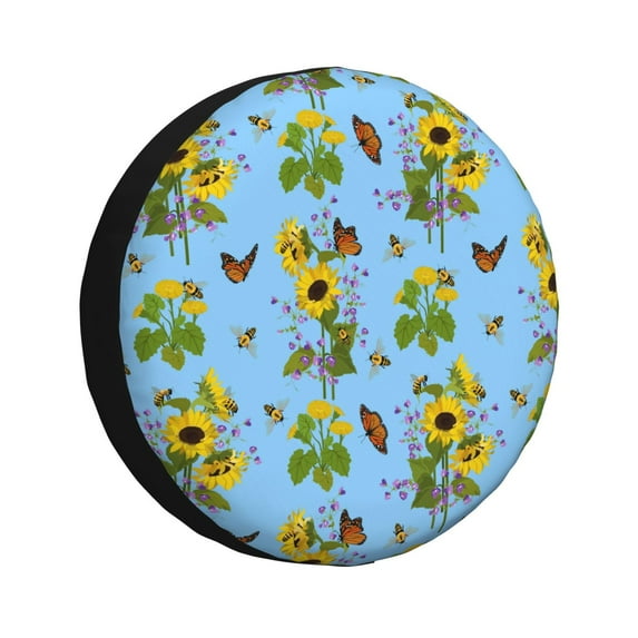 Sikiie Sunflowers And Bees PVC Leather Spare Tire Wheel Cover Spare Tire Cover, for Car Truck SUV Camper Trailer Universal Fit(14-17in)-14 inch