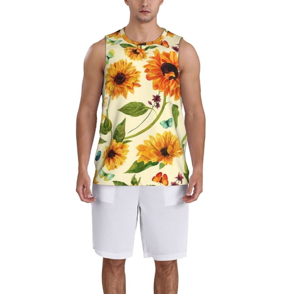 Sikiie Sunflowers And Butterflies Basketball Jersey Reversible Men's Mesh Athletic Sports Shirts Training Practice S-4XLMedium