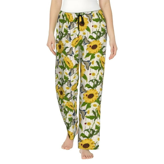 Sikiie Sunflowers And Butterflies Women’s Lounge Pants, Lounge Pants Sleep Bottoms, Lounge for Women, Womens Pajama Pants -Medium