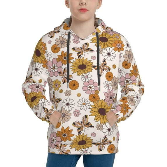 Sikiie Sunflowers And Butterflies Youth Hoodie Sweatshirt Pullover Hooded Classic Casual Essentials Hoodiefor Boys Girls Kids -Large