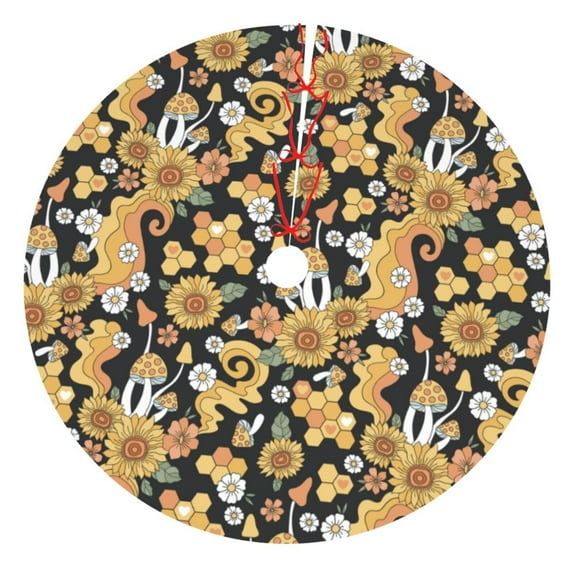 Sikiie Sunflowers Bee 30-48 inches {designName} Print Christmas Tree Skirt Snowman Xmas Tree Skirt with Edge Christmas Decorations for Holiday Party30"