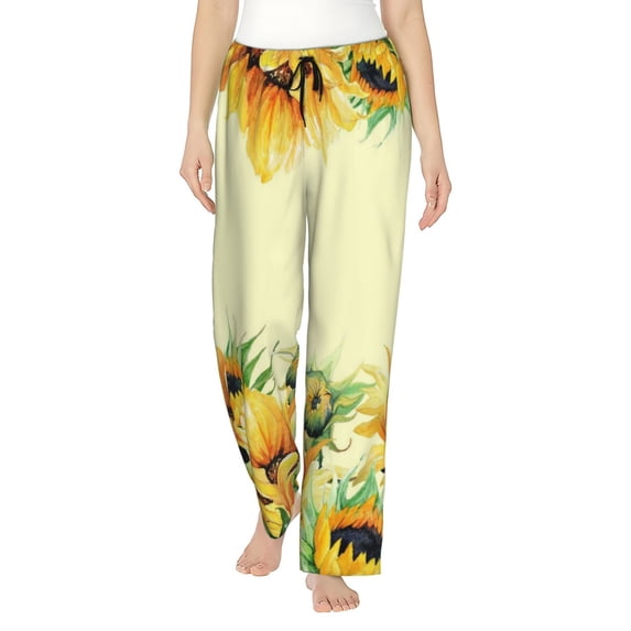 Sikiie Sunflowers On A Yellow Background Women’s Ultra-Soft Comfy Lounge Pants Sleepwear Comfy Lounge Pants Drawstring Sleep Bottoms with PocketsMedium