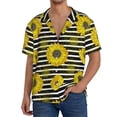 thumbnail image 1 of Sikiie Sunflowers On Black And White Stripes Men's Wrinkle Free Untucked Cuban Shirt Business Casual Button Down Shirts Short Sleeve Shirt4X-Large, 1 of 5