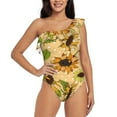 thumbnail image 1 of Sikiie Sunflowers Print Women One Piece Swimsuits Tummy Control One Shoulder Bathing Suits Ruffle Swimwear, From S to XXL-Large, 1 of 6